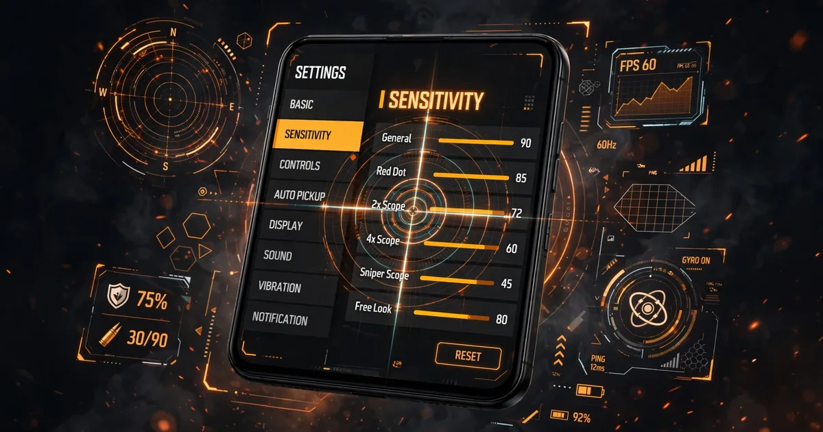 Free Fire sensitivity settings sliders displayed on an Android phone screen